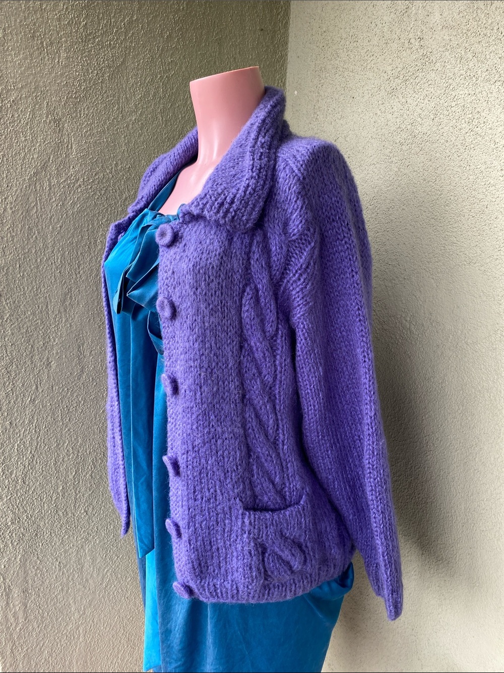 Selectives Purple Cable-Knit Button Cardigan